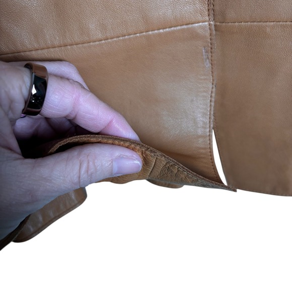 Banana Republic 6 Petite Brown Leather Collarless Blazer Jacket Womens - Picture 7 of 12